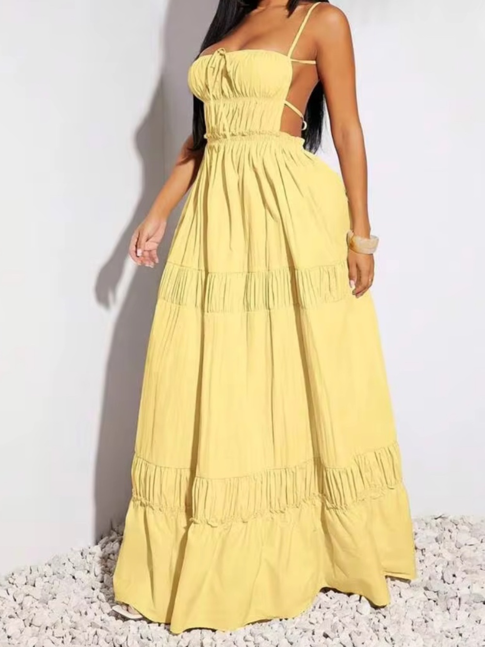 SHEIN | Yellow Maxi Open Back Sundress